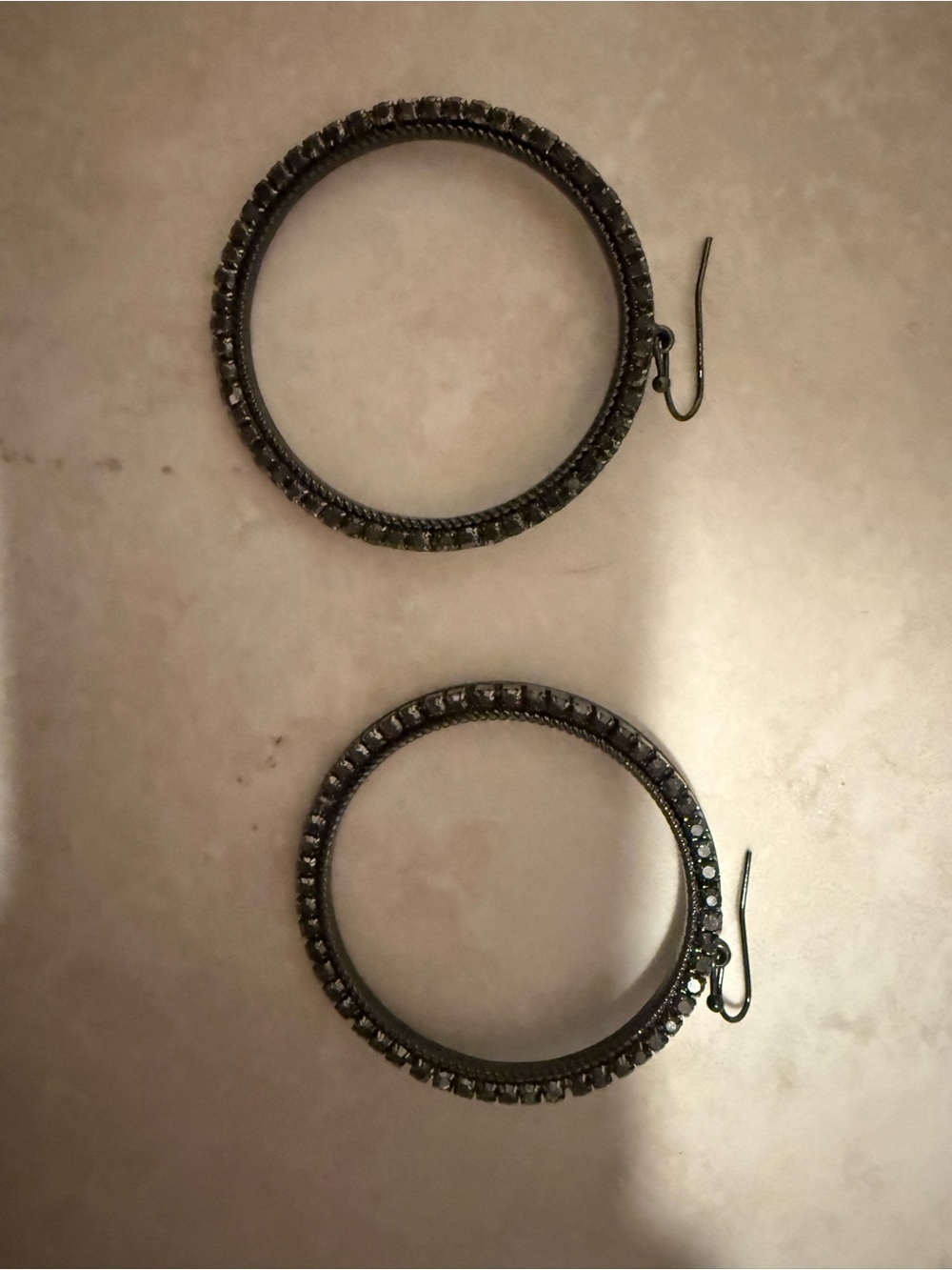Black Crystal-Trim Hoop Earrings